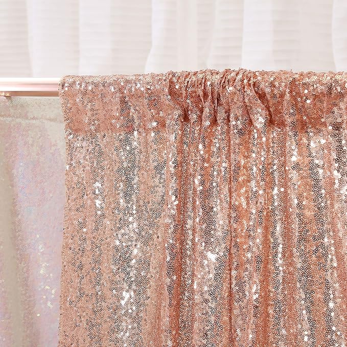 Poise3EHome Rose Gold Sequin Backdrop, 2 Panels 2FTx8FT Glitter Background - Image 6