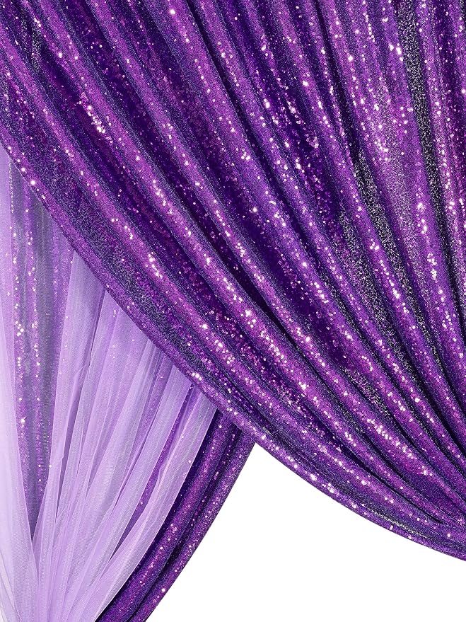 7ft x 7ft Purple Sequin Backdrop Glitter Curtains Photo Background | Sequin - Image 4