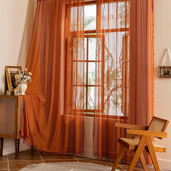 Sutuo Home Sheer Lace Boho Curtains 2 Panels - Image 9