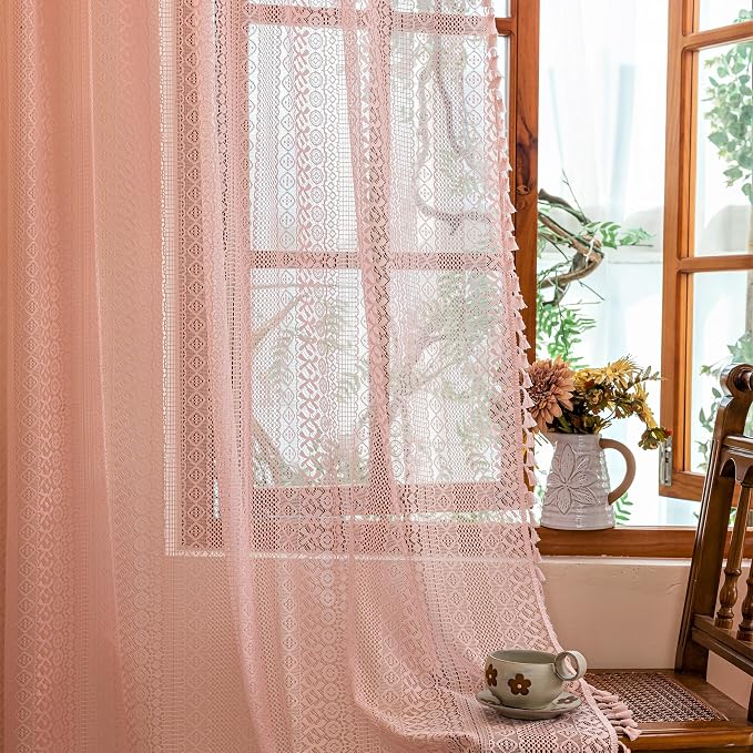 Sutuo Home Light Pink Lace Boho Curtains 84 inches Long - Image 7