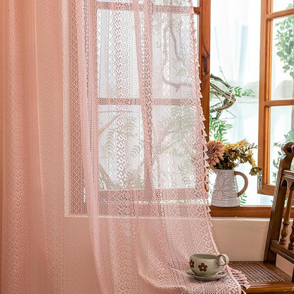 Sutuo Home Light Pink Lace Boho Curtains 84 inches Long - Image 7