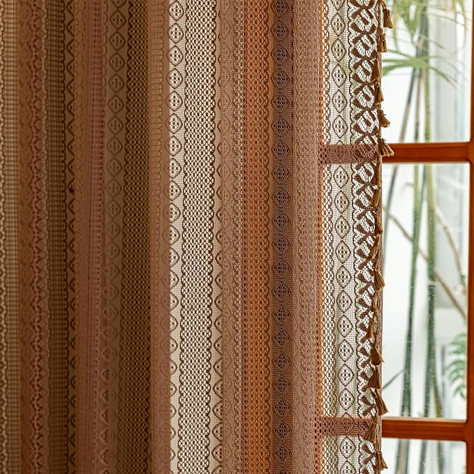 Sutuo Home Dark Coffee Boho Curtains 84 inches Long - Image 8