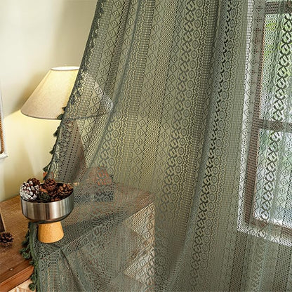 Sutuo Home Olive Green Boho Curtains 63 inches Long - Image 7