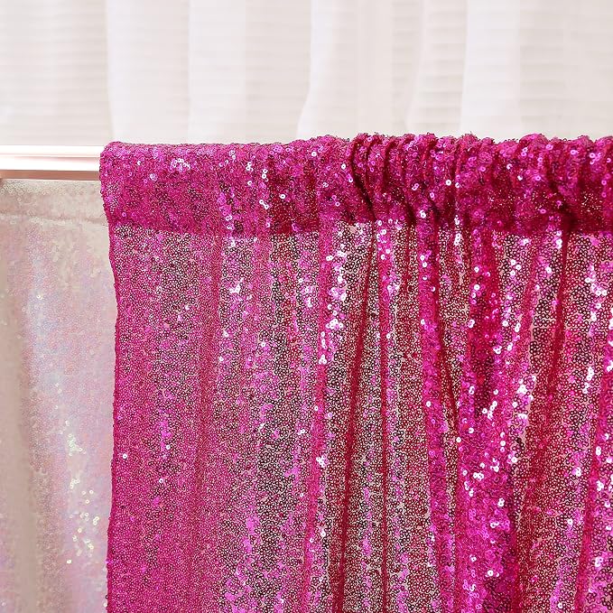 Poise3EHome Hot Pink Sequin Backdrop, 2 Panel 2x8ft Glitter Curtain - Image 6