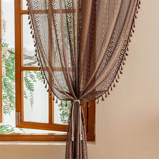 Sutuo Home Dark Coffee Lace Boho Curtains - Image 3
