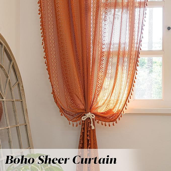Sutuo Home Burnt Orange Boho Curtains 84 inches Long - Image 5