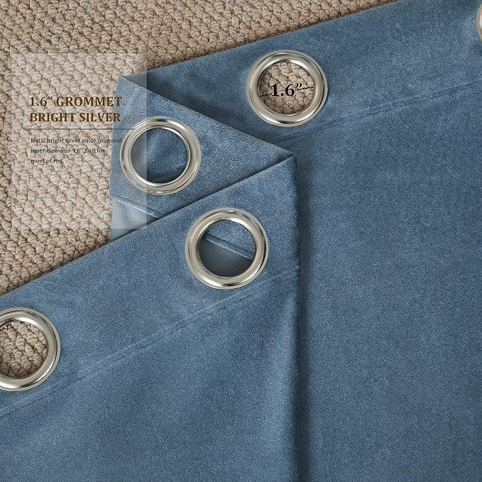 BULBUL Velvet Grayish Blue Blackout Curtains 63 inch - Image 3