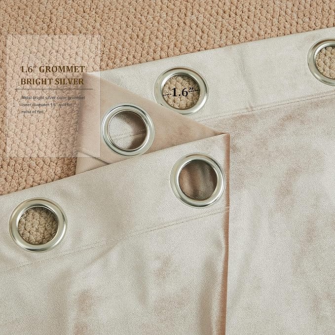Luxury Beige Champagne Velvet 102 inch Curtains 2 Panels, Floor to Ceiling | - Image 3