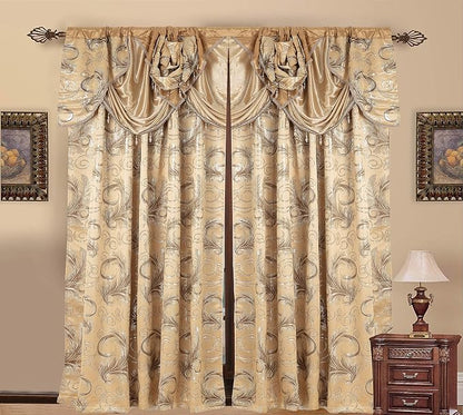 GLORY RUGS Jacquard Luxury Window 2 Panel Set Taupe Curtain - Image 3