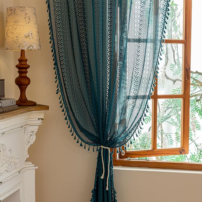 Sutuo Home Teal Boho Curtains 84 inches Long - Image 4