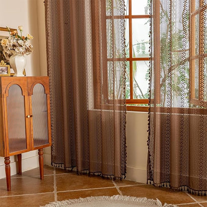 Sutuo Home Boho Lace Sheer Curtains 84 inches long, Bohemian Farmhouse Crochet - Image 9