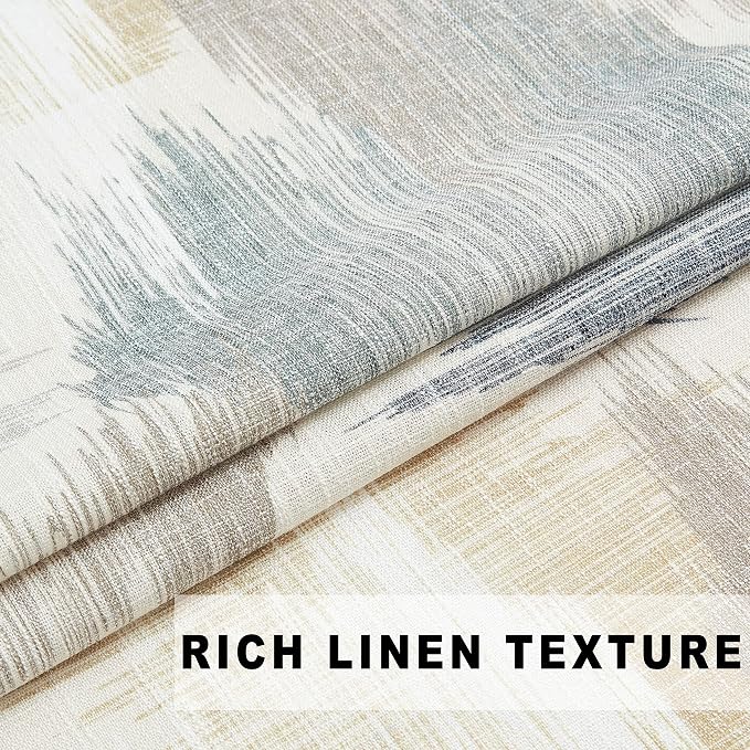 Kayne Studio Blue Tan Boho Abstract Rod Pocket Semi Sheer Curtains 84 Inch | - Image 4