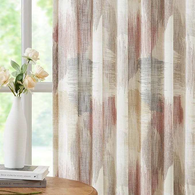 Kayne Studio Red Tan Boho Geo Rod Pocket Semi Sheer Curtains 95 Inches Long | - Image 3