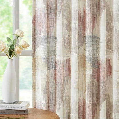 Kayne Studio Red Tan Boho Geo Rod Pocket Semi Sheer Curtains 95 Inches Long | - Image 3