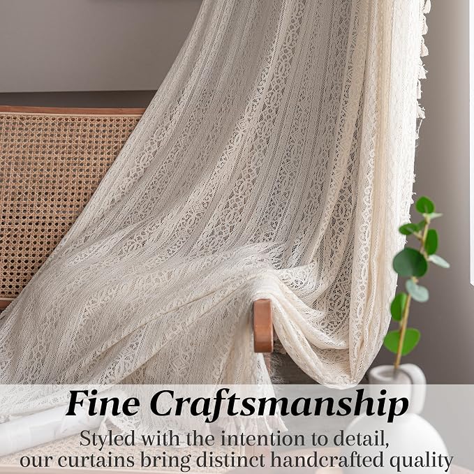Sutuo Home Boho Curtain Crochet Lace Semi-Sheer Florals Hollow Knitted Handmade - Image 3