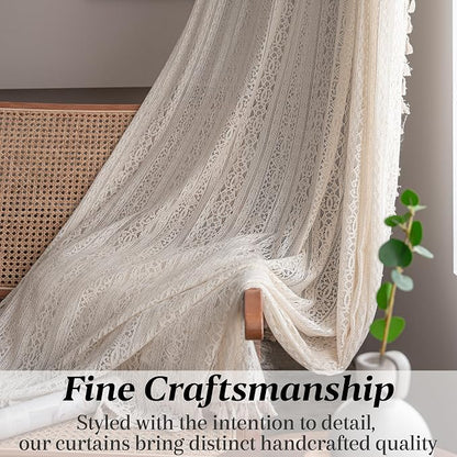Sutuo Home Boho Curtain Crochet Lace Semi-Sheer Florals Hollow Knitted Handmade - Image 3