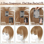 Hair Toppers for Women Real Human Hair - 360° Coverage Light Brown Clip In Topper with Bangs for Thinning Hair Upgraded 5×9 cm Silk Base Ideal for Everyday Use