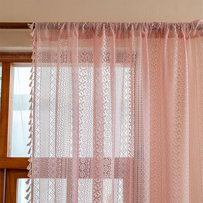 Sutuo Home Light Pink Lace Boho Curtains 84 inches Long - Image 4