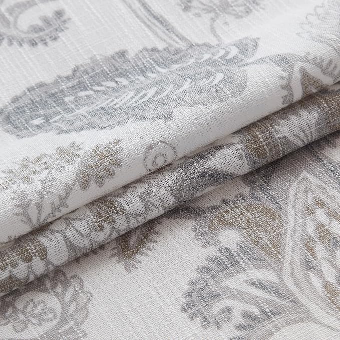 Kayne Studio Linen Grey Curtain Panels Linen Textured Botanical Leaf Print - Image 5