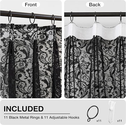 Bujasso Black Lace Pinch Pleat Curtains 90 inch, Gothic Vintage Floral Sheer - Image 3