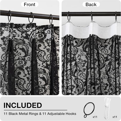 Bujasso Black Lace Pinch Pleat Curtains 96 inch, Gothic Vintage Floral Sheer - Image 3