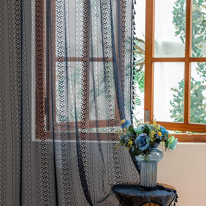 Sutuo Home Navy Blue Boho Lace Curtains - Image 2