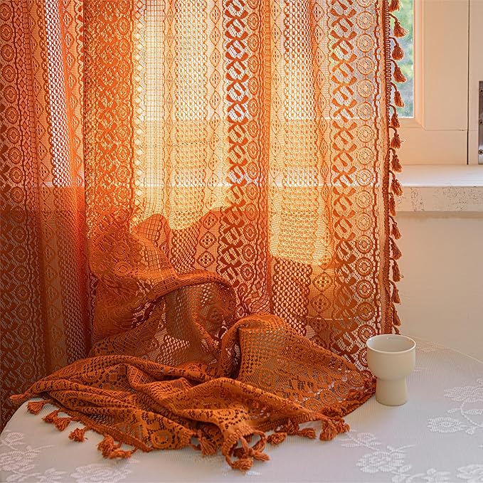 Sutuo Home Boho Curtains for Bedroom Living Room Dining Room, Crochet Lace - Image 8