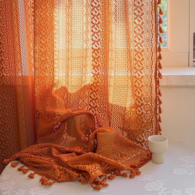 Sutuo Home Burnt Orange Boho Curtains 102 inches Long - Image 9