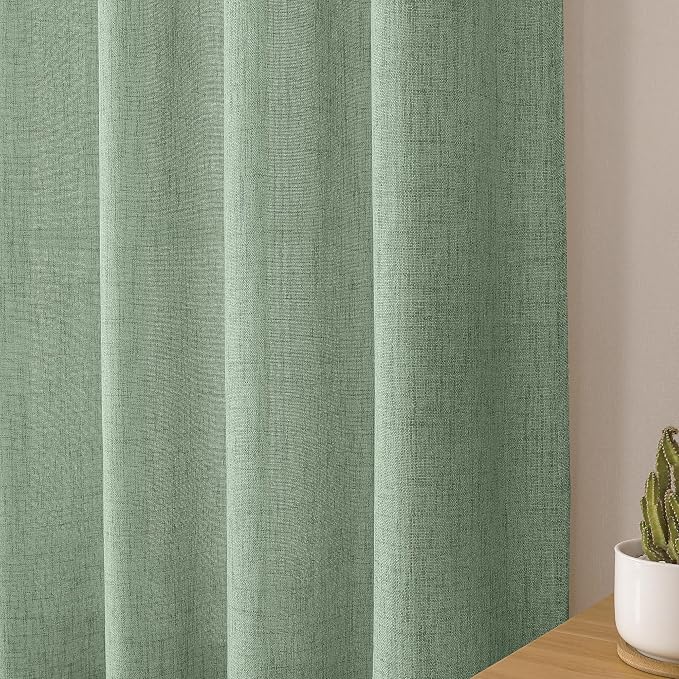 Tollpiz Short Linen Curtain Living Room Rod Pocket Semi Sheer Curtains Burlap - Image 8