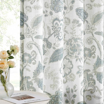 Kayne Studio Blue Grey Floral Botanical Rod Pocket Light Filtering Curtains | - Image 2