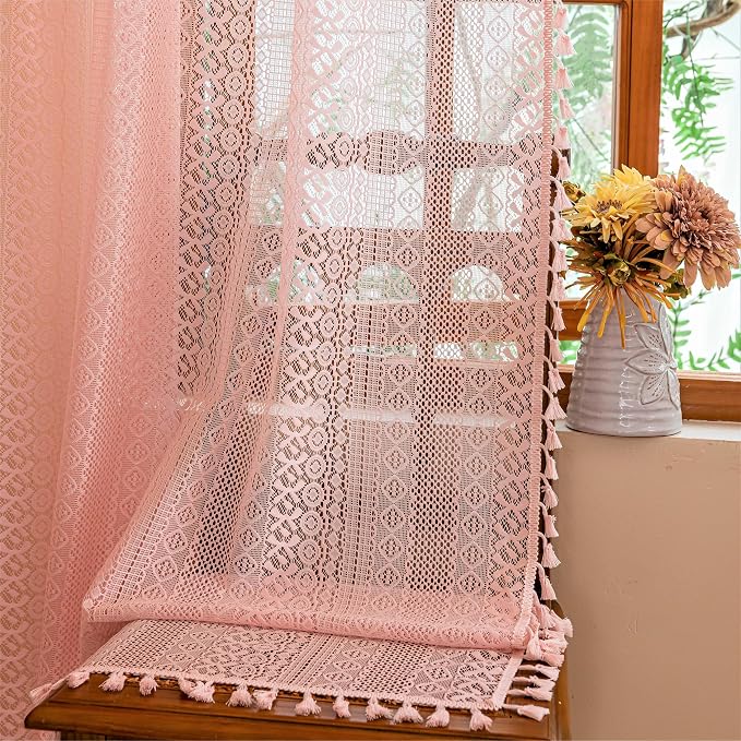 Sutuo Home Light Pink Lace Boho Curtains 84 inches Long - Image 5