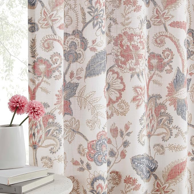 Kayne Studio Navy Red Floral Botanical Rod Pocket Light Filtering Curtains | - Image 2