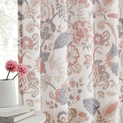 Kayne Studio Navy Red Floral Botanical Rod Pocket Light Filtering Curtains | - Image 2