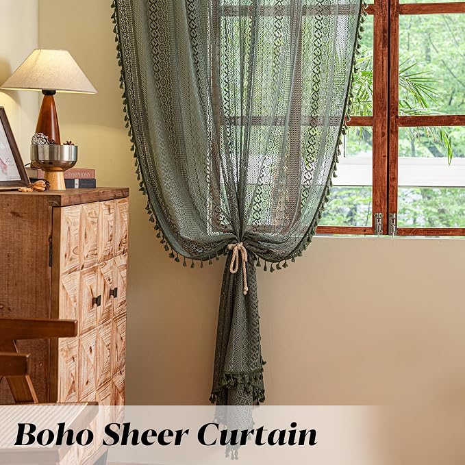 Sutuo Home Olive Green Boho Curtains 84 inches Long - Image 5