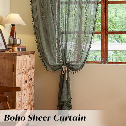 Sutuo Home Olive Green Boho Curtains 84 inches Long - Image 5