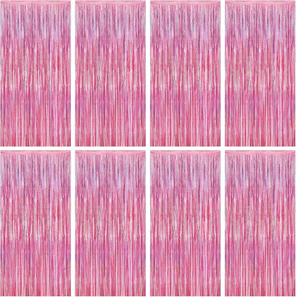 8 Pack Pink Backdrop, 3.28 FT x 7.05 FT Fringe Curtains, Metallic Glitter Pink by ZATAYE