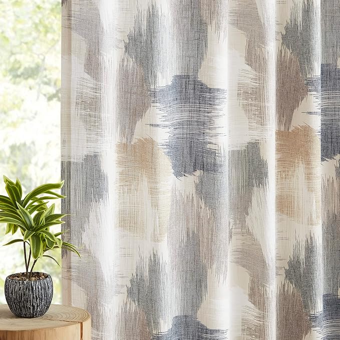 Kayne Studio Blue Brown Boho Geo Rod Pocket Semi Sheer Curtains 63 Inches | - Image 2