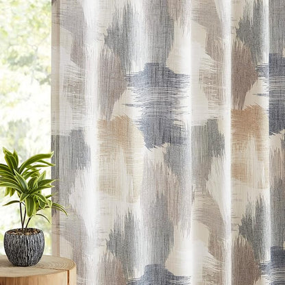 Kayne Studio Blue Brown Boho Geo Rod Pocket Semi Sheer Curtains 63 Inches | - Image 2