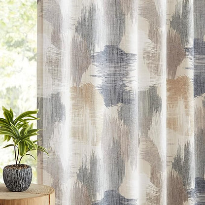 Kayne Studio Blue Tan Boho Abstract Rod Pocket Semi Sheer Curtains 84 Inch | by KayneStudio