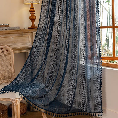 Sutuo Home Navy Blue Boho Sheer Curtains 72 inches Long - Image 9