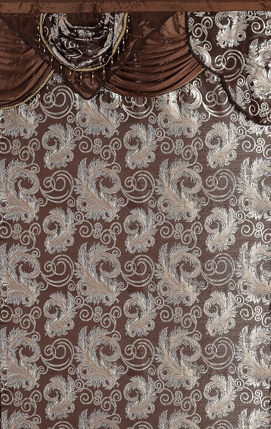GLORY RUGS Jacquard Luxury Window 2 Panel Set Brown Curtain - Image 2