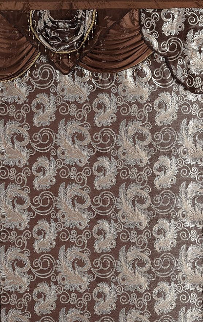 GLORY RUGS Jacquard Luxury Window 2 Panel Set Brown Curtain - Image 2