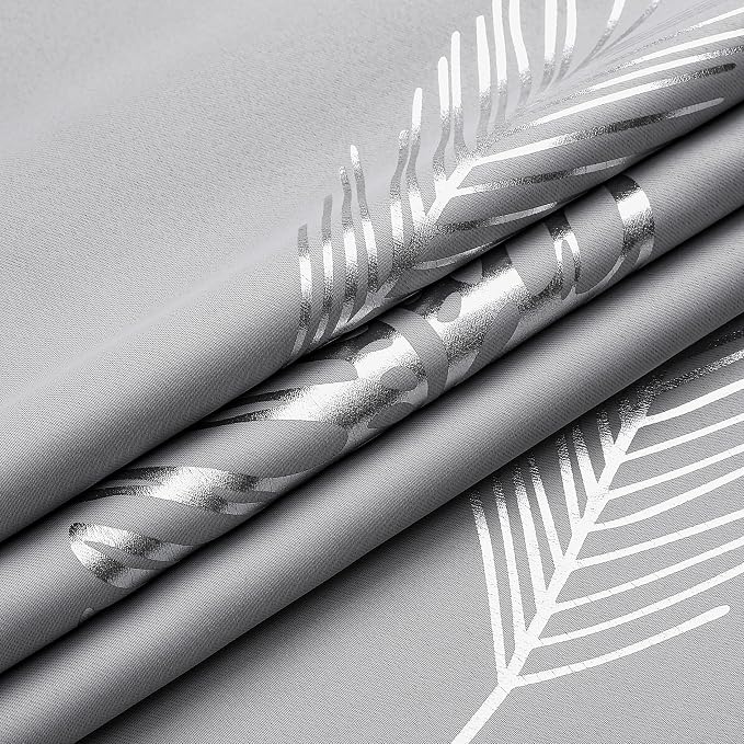 Light Grey Blackout Curtains for Sliding Door Silver Palm Tree Design Pattern - Image 8