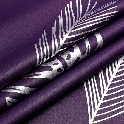 Purple Blackout Curtains for Bedroom, Room Darkening Silver Palm Tree Pattern - Image 8