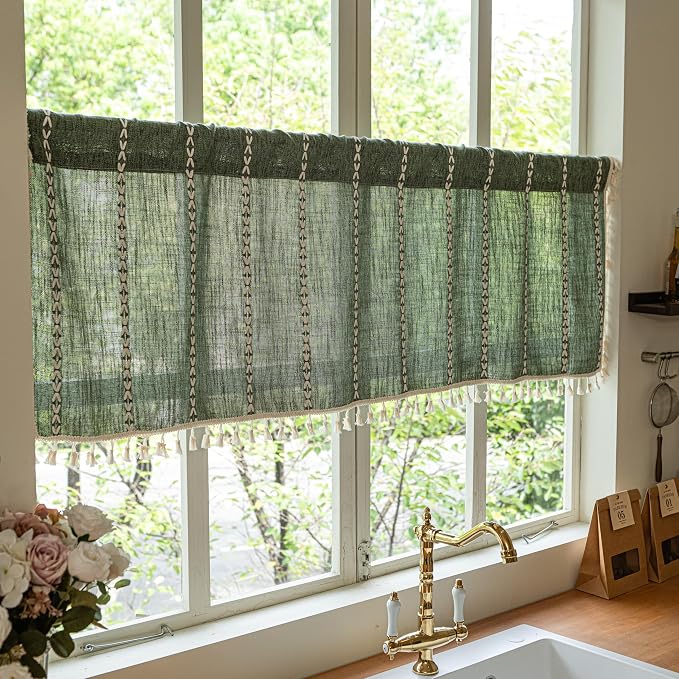 Sutuo Home Olive Green Boho Short Curtains Valance by SutuoHome