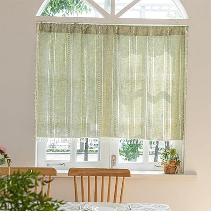 Sutuo Home Green Boho Curtain 52W x 36L inch White Striped Light Filtering - Image 7