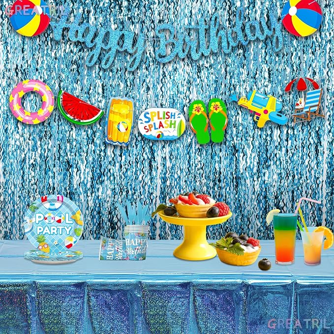 Wavy Blue Streamers Party Backdrop - Image 2