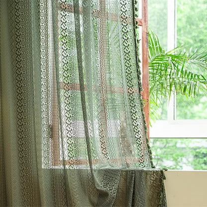 Sutuo Home Olive Green Boho Curtains 90 inches, Crochet Lace Sheer Bohemian - Image 8