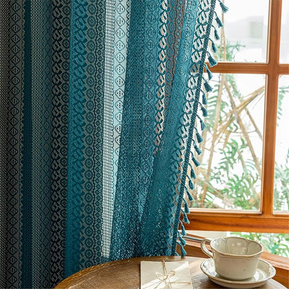 Sutuo Home Teal Boho Lace Curtains 72 inches long by SutuoHome
