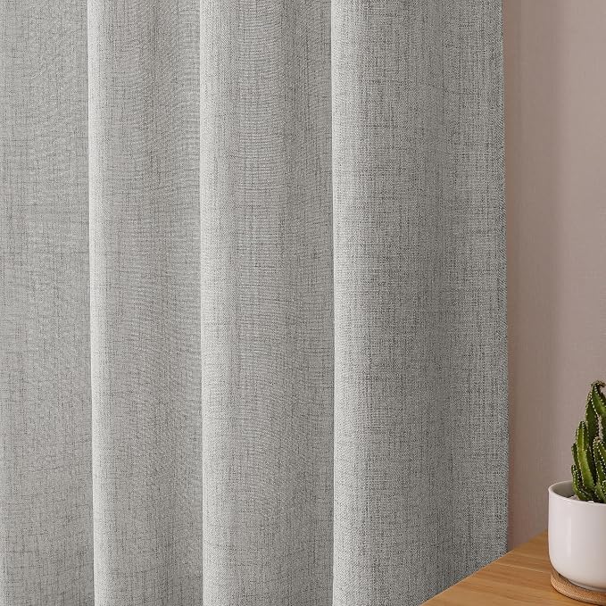 Tollpiz Linen Curtains Bedroom Rod Pocket Semi Sheer Curtain Burlap Light - Image 8